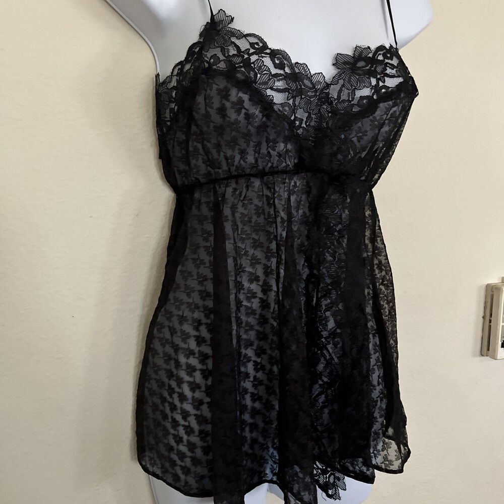 Vintage Womens Lace Cami Union Made Black Spaghetti Strap Babydoll Y2K Top SZ S - Picture 3 of 8